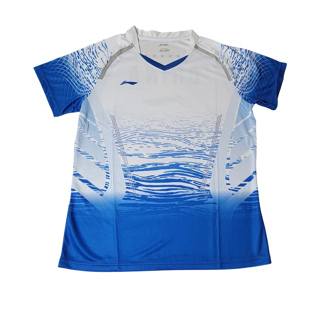 Li-Ning AT DRY China National Team Athletic Jersey Blue White Wave Graphic S/M